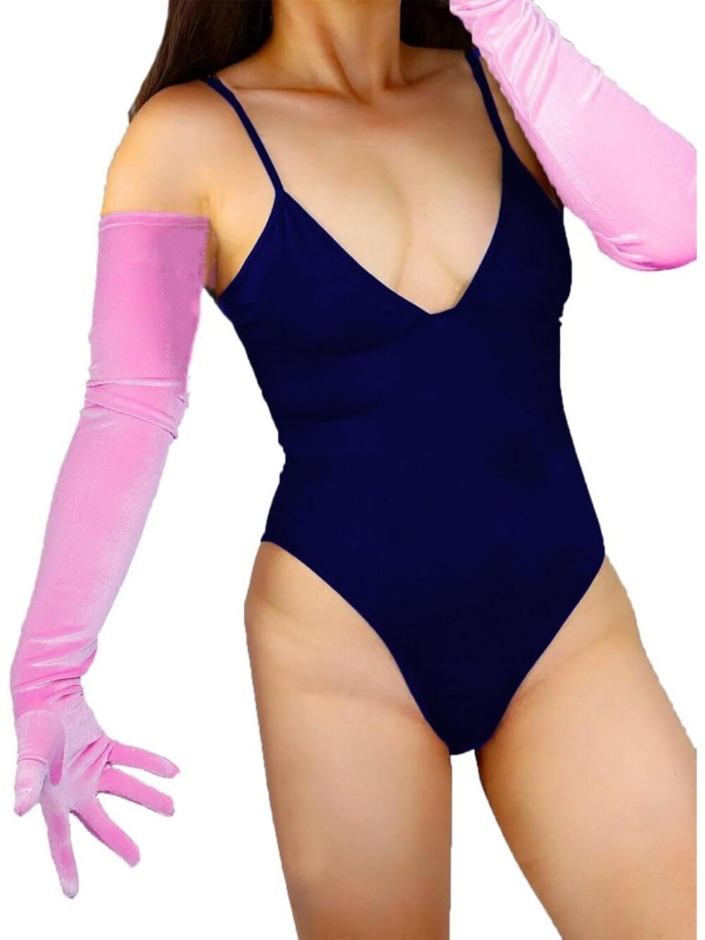 Women's Pink 28 Inch Long Touch Screen Halloween Cosplay Costume Velvet Gloves